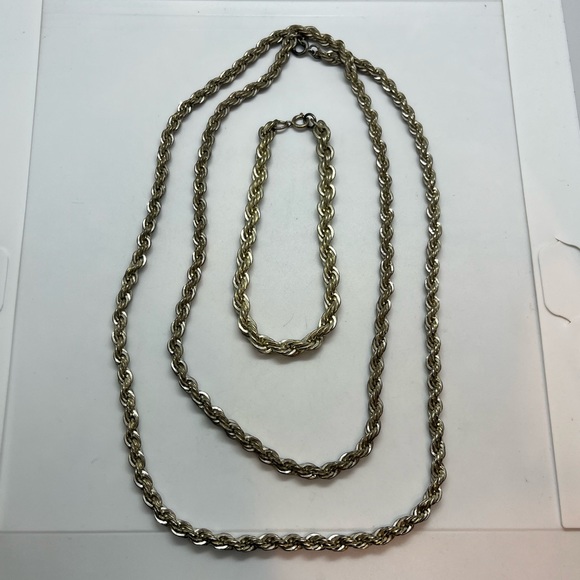 90 grams Vintage sterling silver thick rope chain long necklace & bracelet set - Picture 15 of 16
